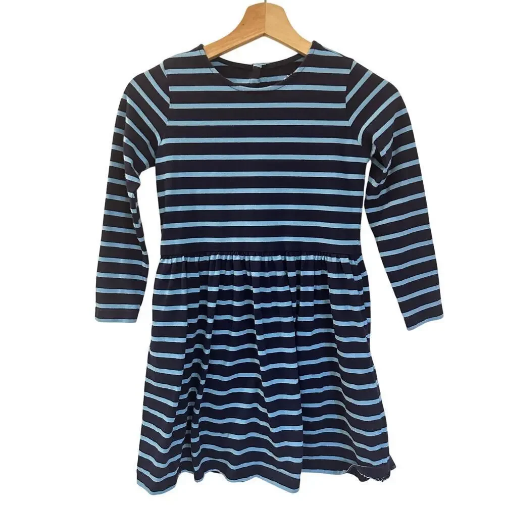 Primary Long Sleeve Striped Dress sz 8-9 Blue Stripe Casual Dress